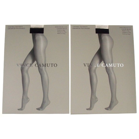 Vince Camuto Control Top Pantyhose Enhanced Toe Hosiery Lot 2 Size C/D Black - Picture 1 of 3